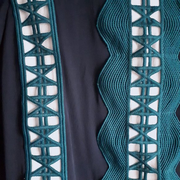 Tory Burch Navy Blue Green and White Silk Blouse - Picture 8 of 14